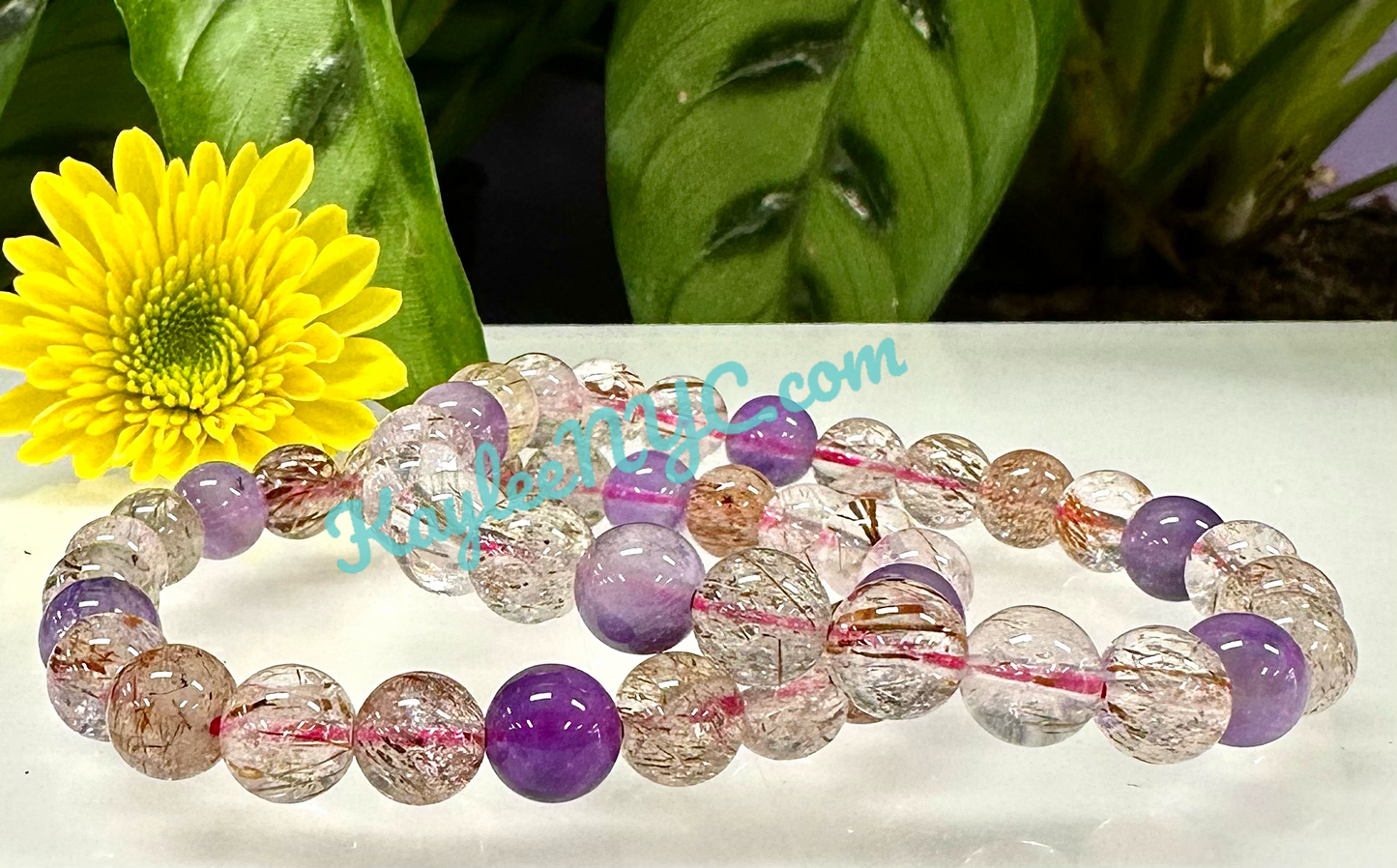 Wholesale 6 Pcs Natural Super 7 Melody Rutilated 10mm 7.5” Crystal Healing Stretch Bracelet