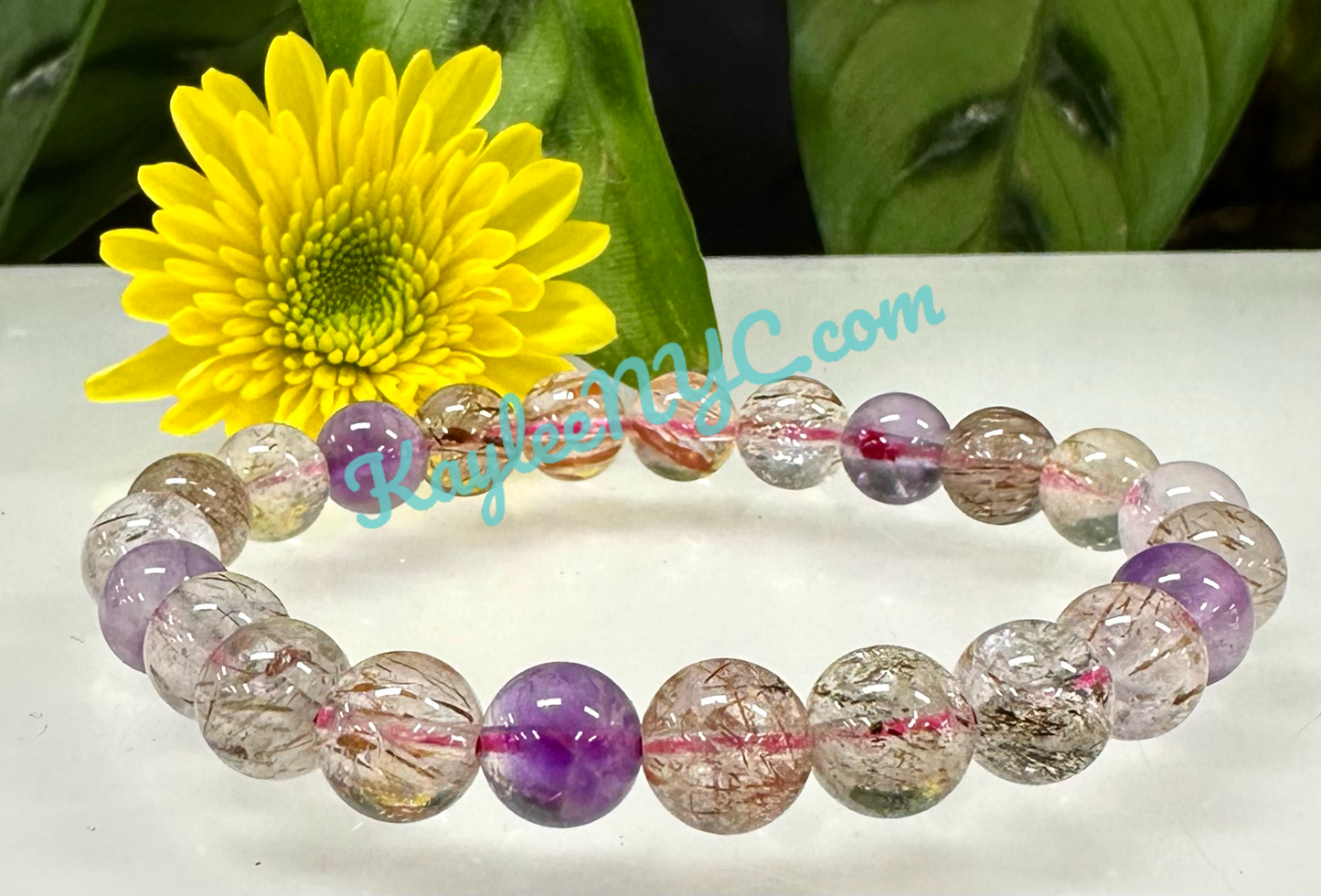 Wholesale 6 Pcs Natural Super 7 Melody Rutilated 10mm 7.5” Crystal Healing Stretch Bracelet