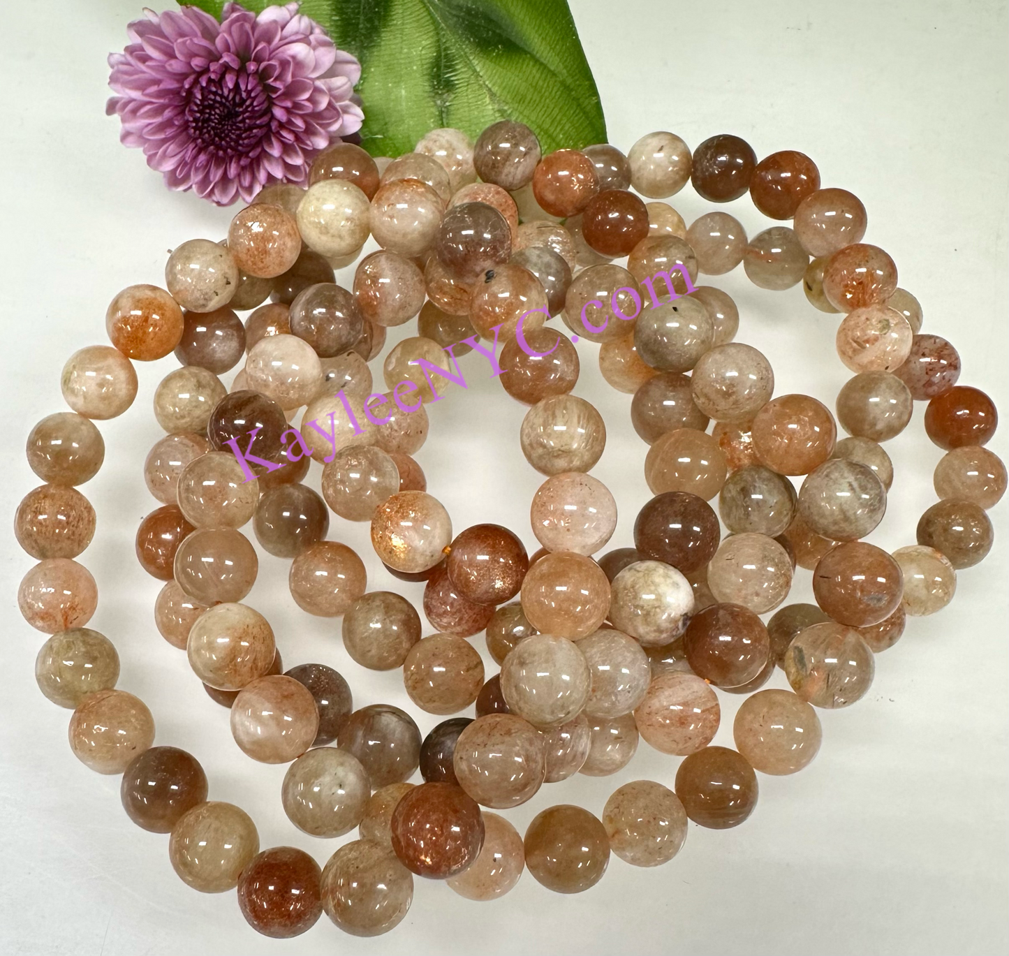 Wholesale lot 6 Pcs Natural Sunstone 8mm 7.5” Crystal Healing Stretch Bracelet