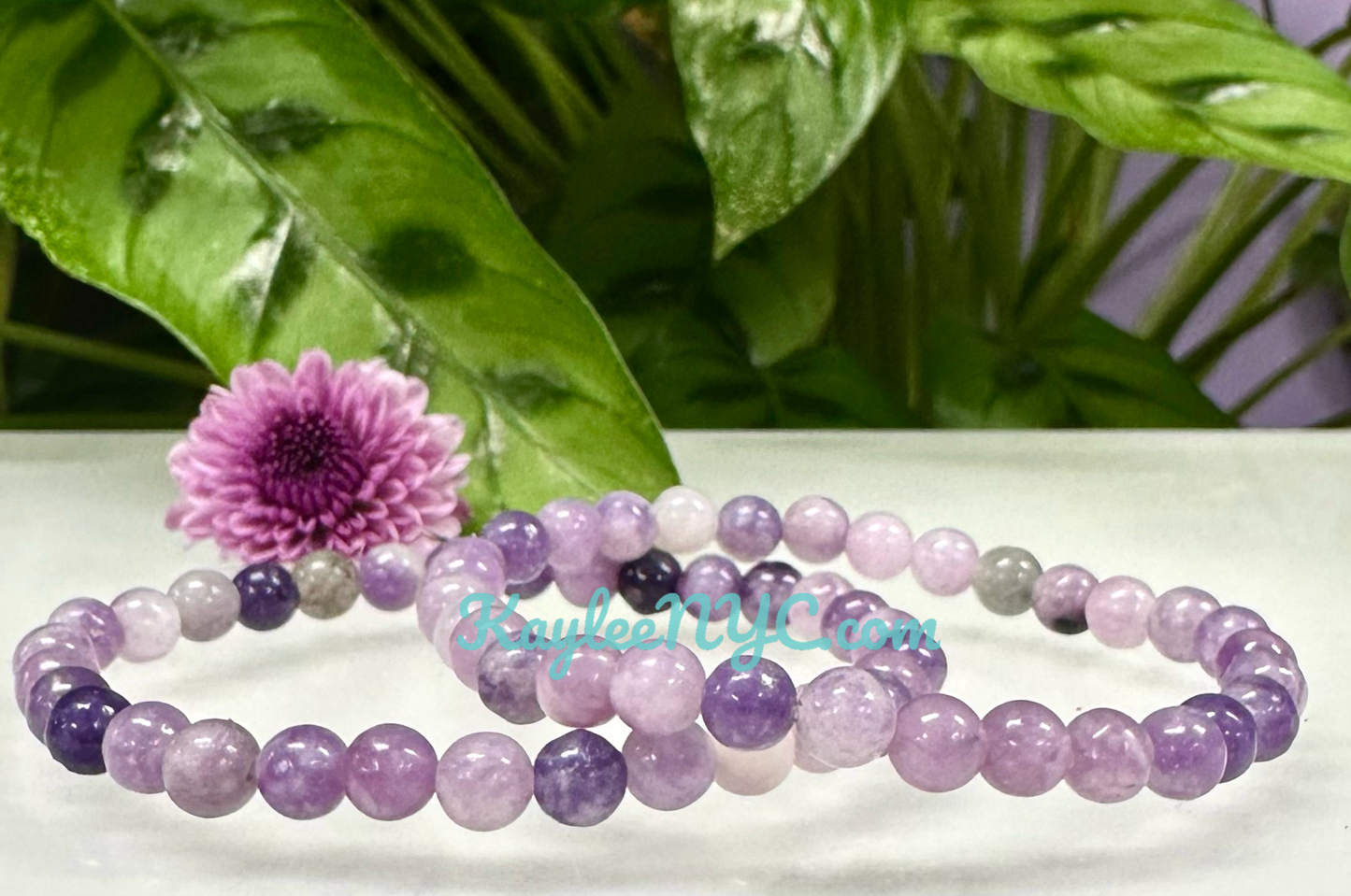 Wholesale 6 Pcs Natural Lepidolite 6mm 7.5” Crystal Healing Stretch Bracelet