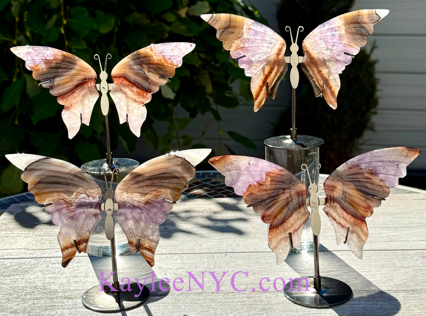 Wholesale Lot 4 PCs Natural Amethyst Lace Agate Crystal Butterfly w/stand Healing Energy