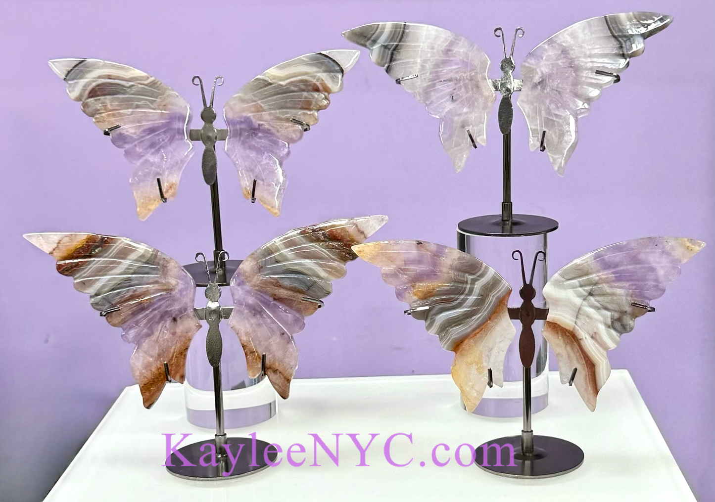 Wholesale Lot 4 PCs Natural Amethyst Lace Agate Crystal Butterfly w/stand Healing Energy