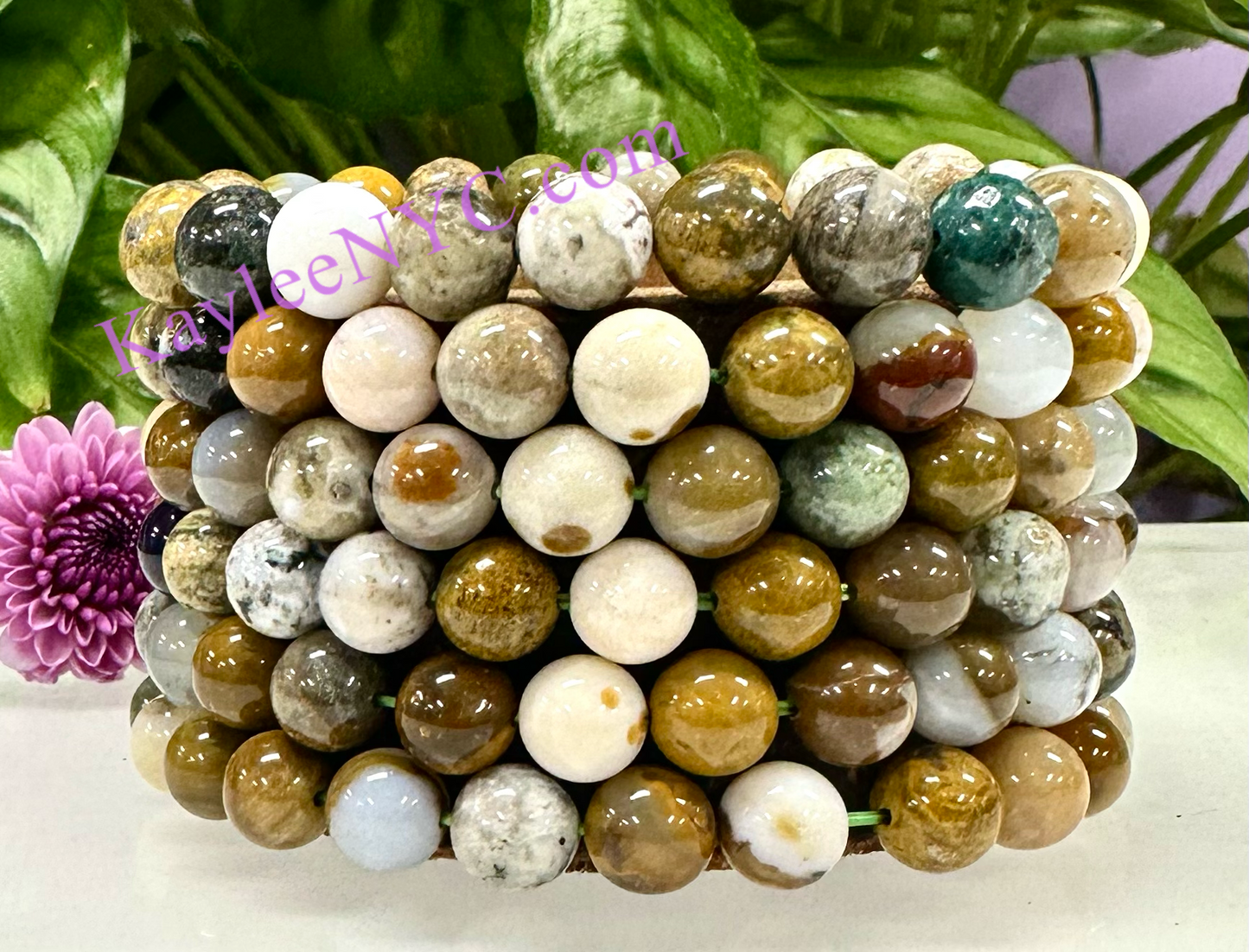 Wholesale 6 Pcs Natural Ocean Jasper 8mm 7.5” Stretch Bracelet Crystal Healing Energy