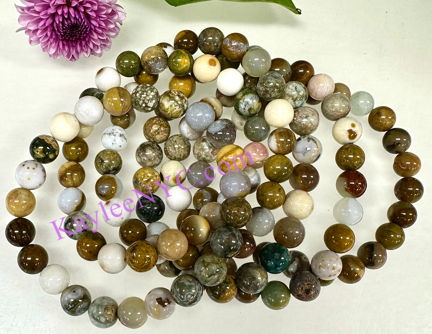 Wholesale 6 Pcs Natural Ocean Jasper 8mm 7.5” Stretch Bracelet Crystal Healing Energy