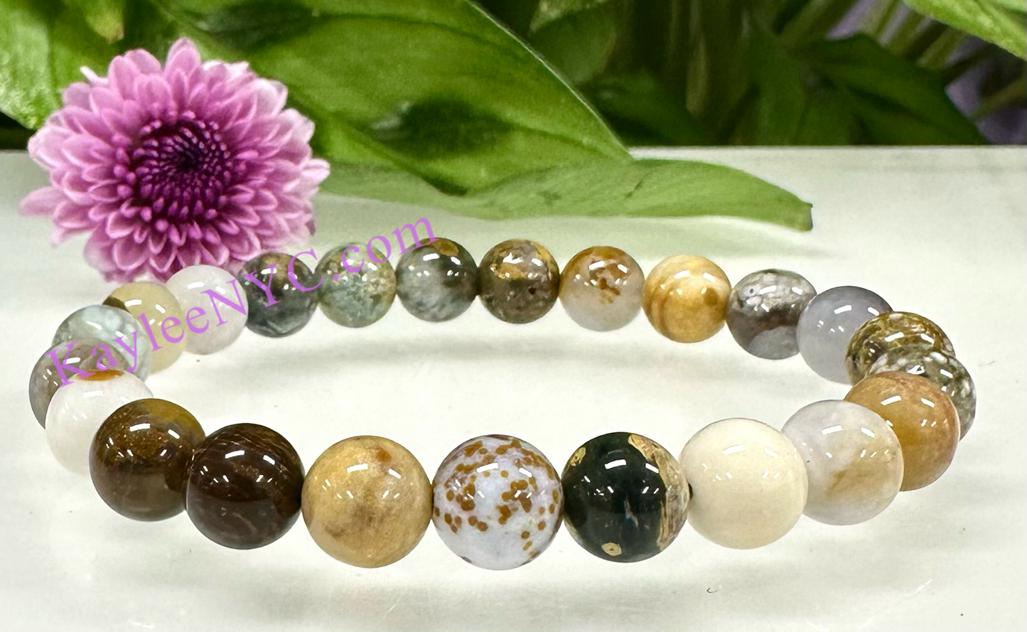 Wholesale 6 Pcs Natural Ocean Jasper 8mm 7.5” Stretch Bracelet Crystal Healing Energy