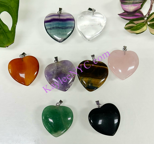 Wholesale Lot 8 Pcs Natural Crystal Heart Pendant Healing Energy