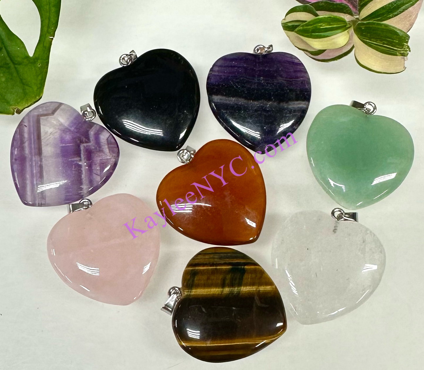 Wholesale Lot 8 Pcs Natural Crystal Heart Pendant Healing Energy