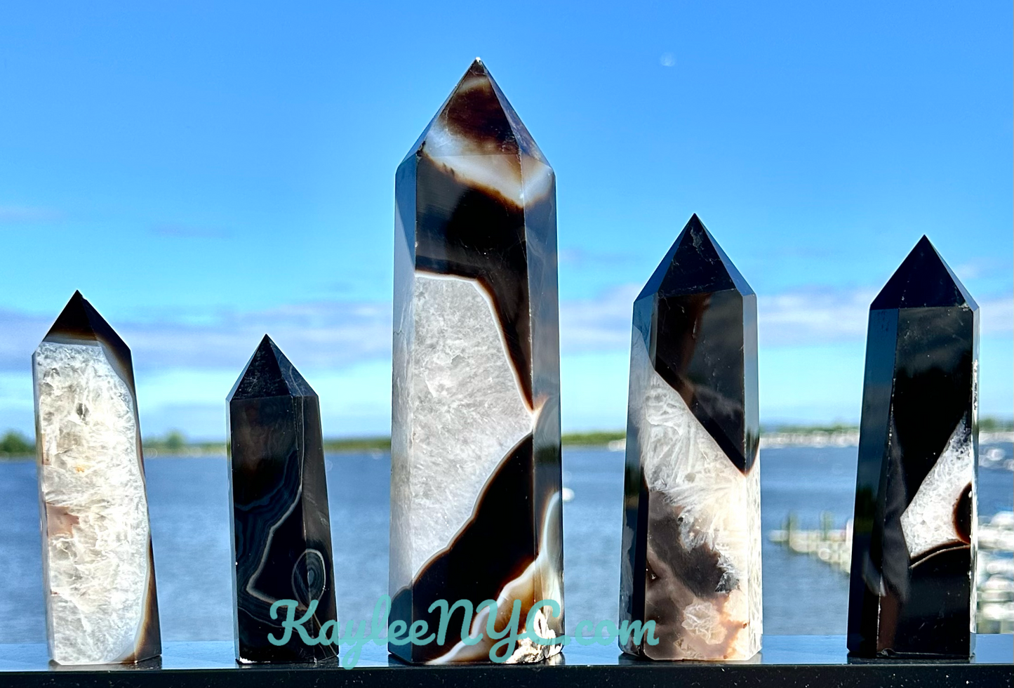 5-8 pcs Natural Black Agate Onyx Obelisk Tower