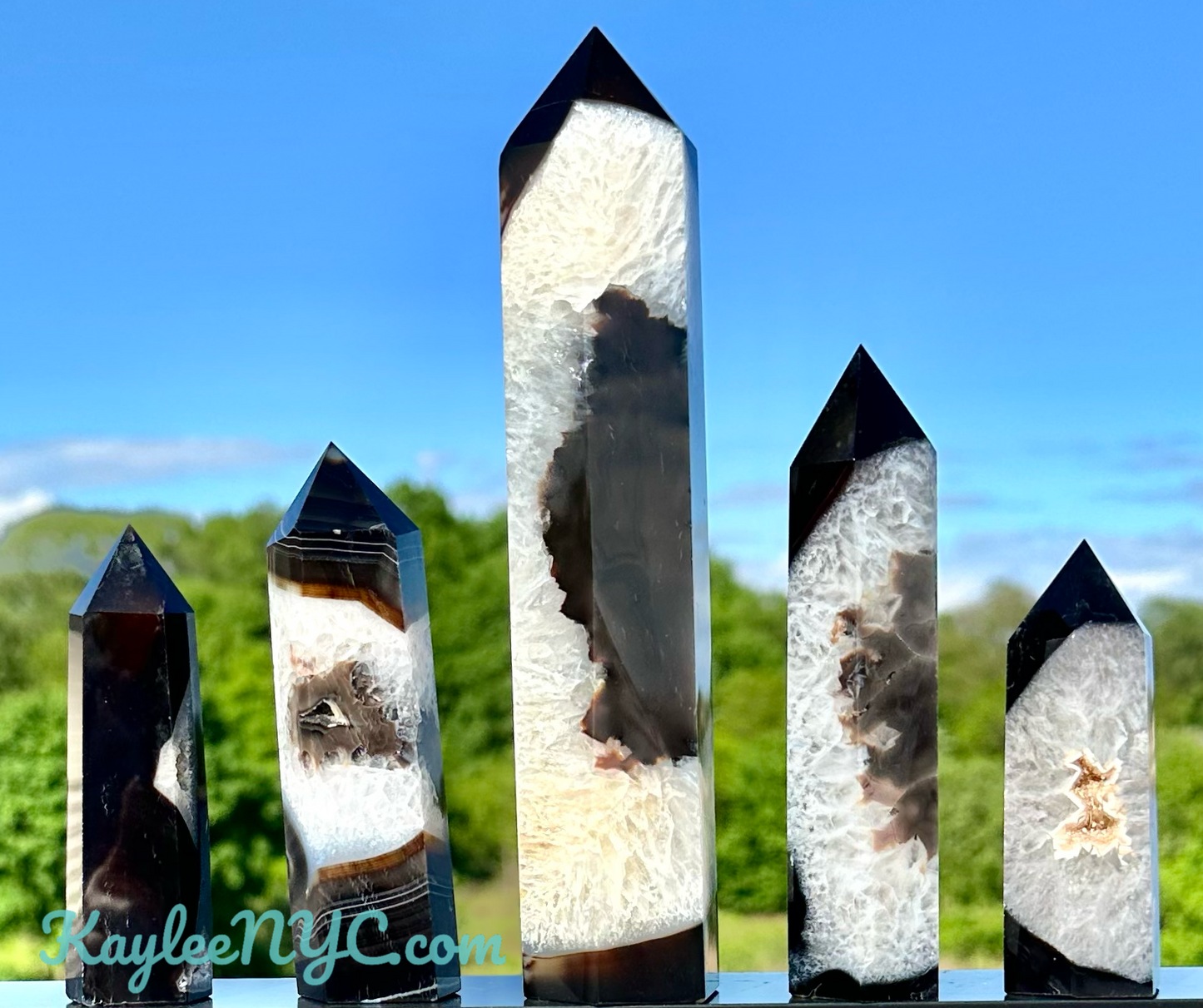 5-8 pcs Natural Black Agate Onyx Obelisk Tower