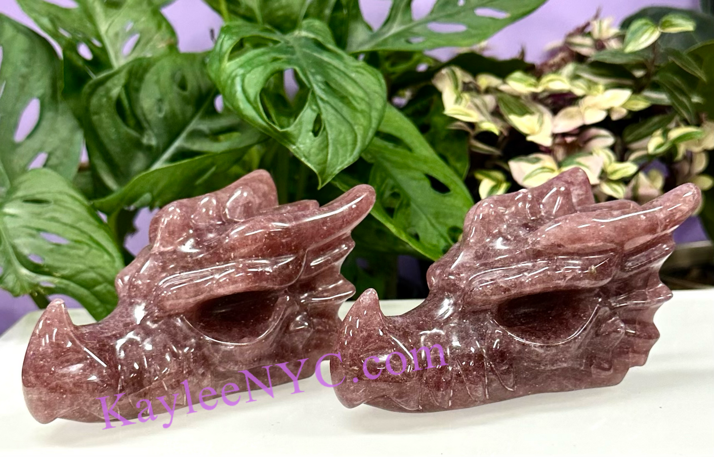 2 PCs Natural Strawberry Quartz Dragon Head