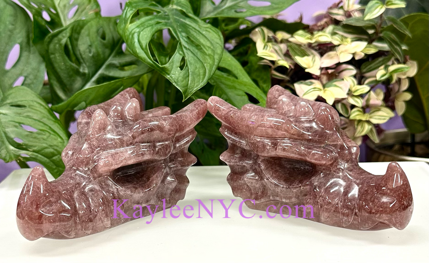 2 PCs Natural Strawberry Quartz Dragon Head