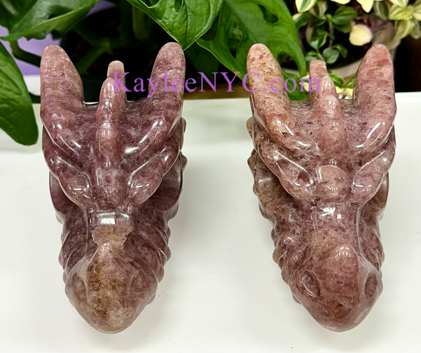 2 PCs Natural Strawberry Quartz Dragon Head