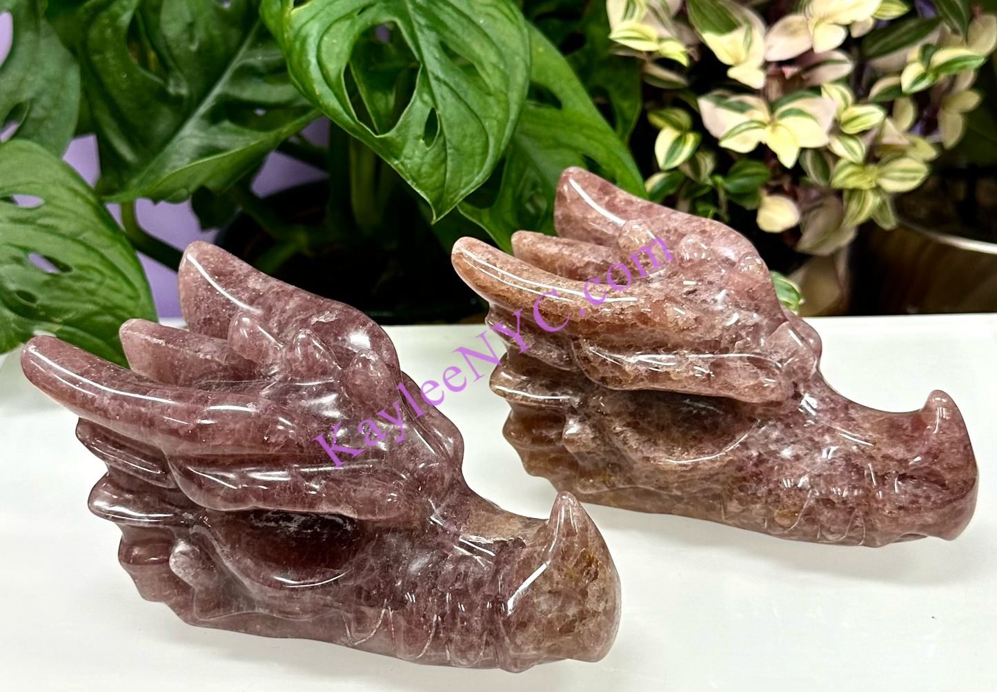 2 PCs Natural Strawberry Quartz Dragon Head