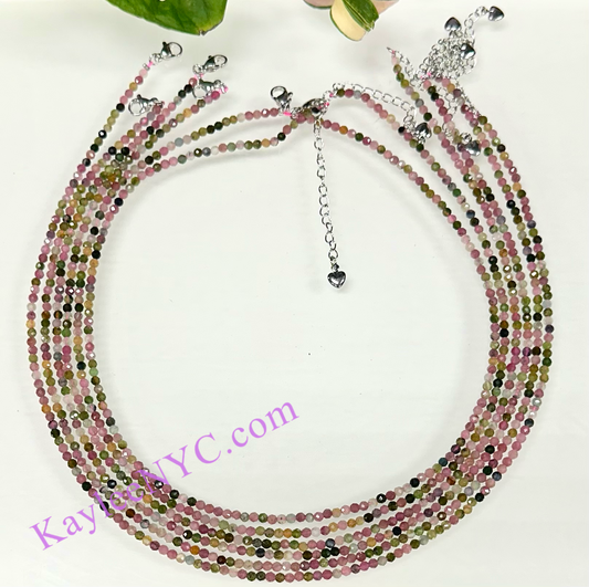 6 PCs 3mm Natural Rainbow Tourmaline Necklaces