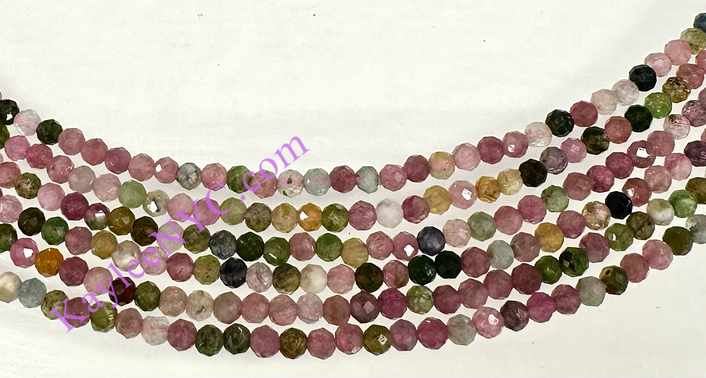 6 PCs 3mm Natural Rainbow Tourmaline Necklaces