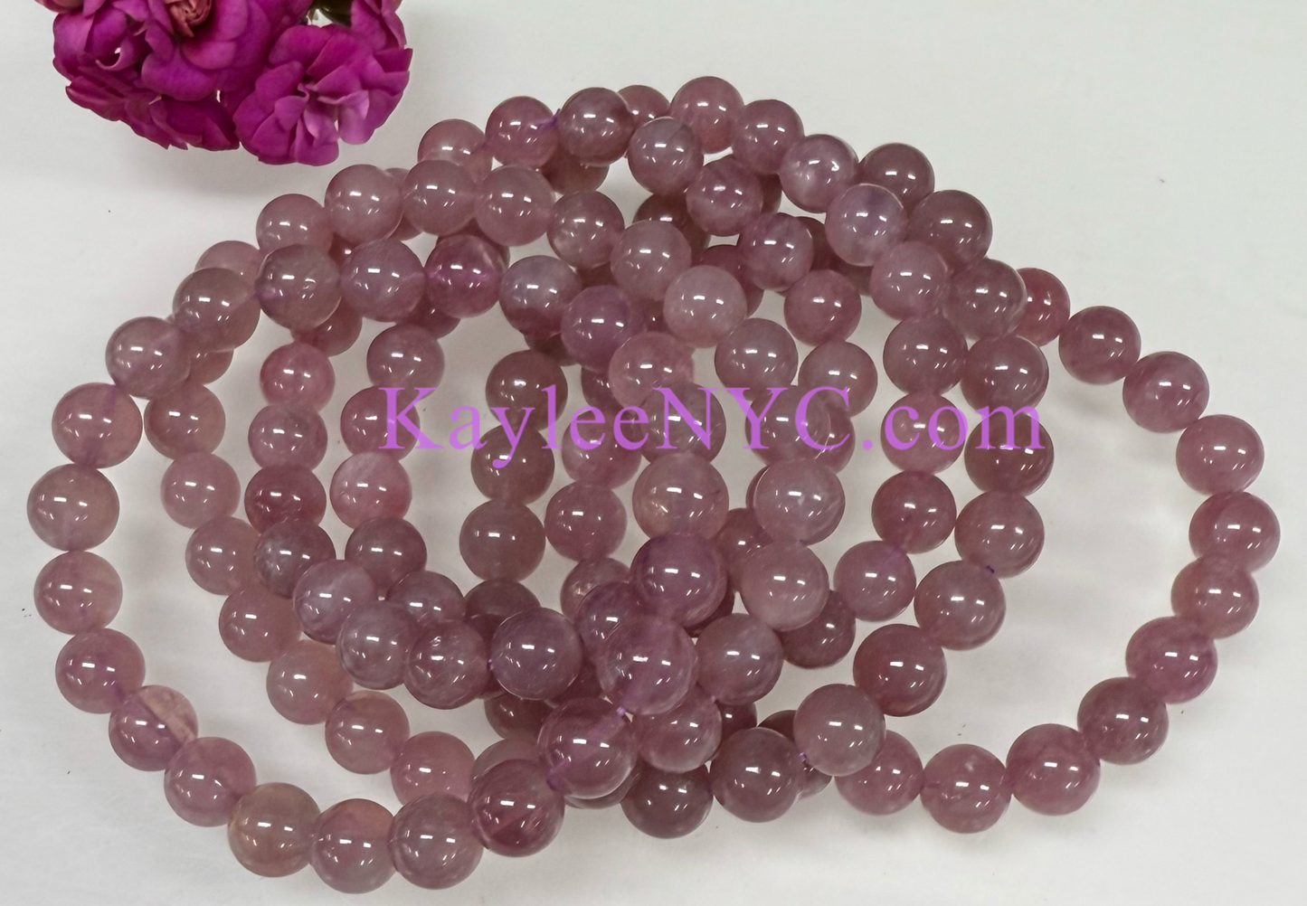 6 PCs Natural Purple Rose Quartz 8mm 7.5” Stretch Bracelet