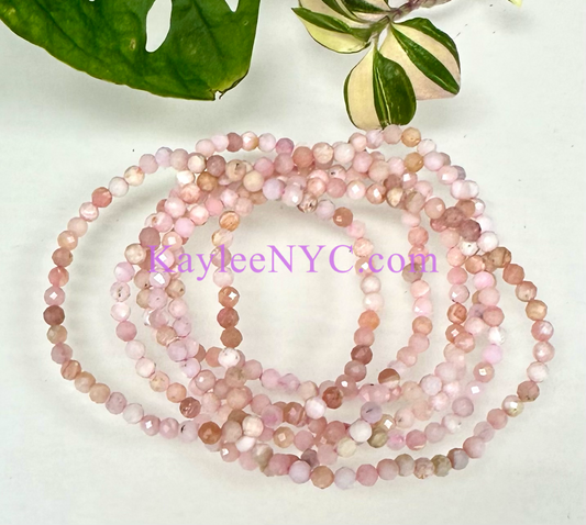 Wholesale Lot 6 Pcs 4mm Faceted Natural Pink Opal 7.5” Crystal Healing Stretch Bracelet