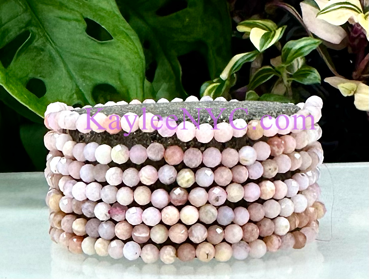 Wholesale Lot 6 Pcs 4mm Faceted Natural Pink Opal 7.5” Crystal Healing Stretch Bracelet