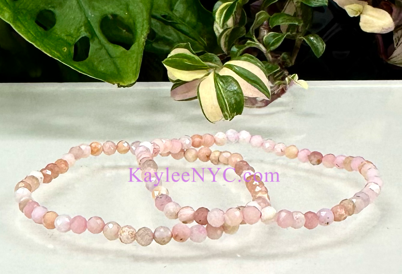 Wholesale Lot 6 Pcs 4mm Faceted Natural Pink Opal 7.5” Crystal Healing Stretch Bracelet