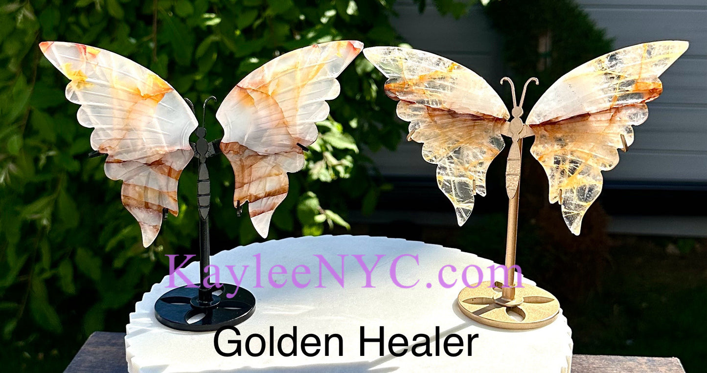 Wholesale Lot 4 PCs Natural Crystal Butterfly w/stand Healing Energy