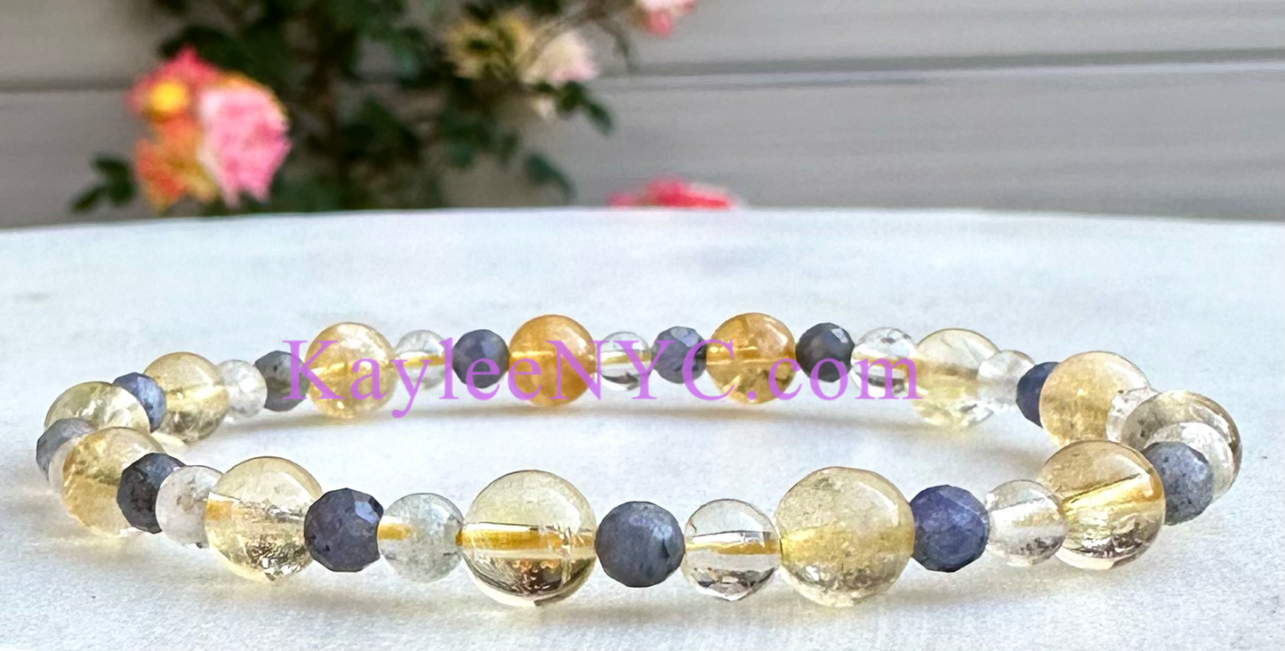 6 PCs Natural Crystal Sagittarius Zodiac Stretch Bracelet 7.5”