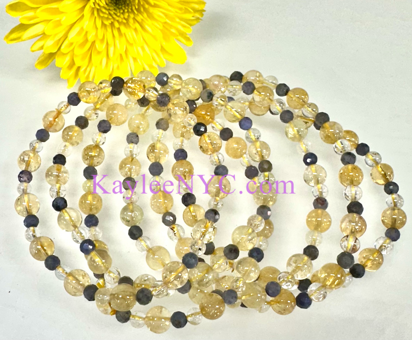 6 PCs Natural Crystal Sagittarius Zodiac Stretch Bracelet 7.5”