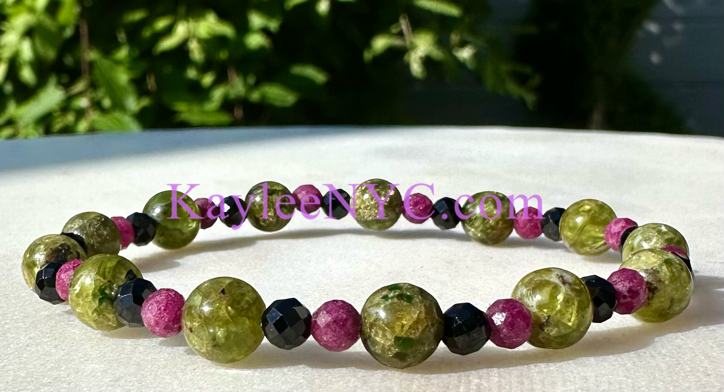 6 PCs Natural Crystal Leo Zodiac Stretch Bracelet 7.5”