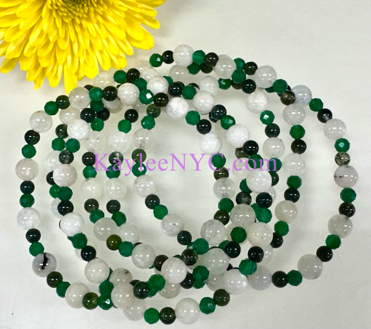 6 PCs Natural Crystal Gemini Zodiac Stretch Bracelet 7.5”