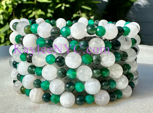 6 PCs Natural Crystal Gemini Zodiac Stretch Bracelet 7.5”