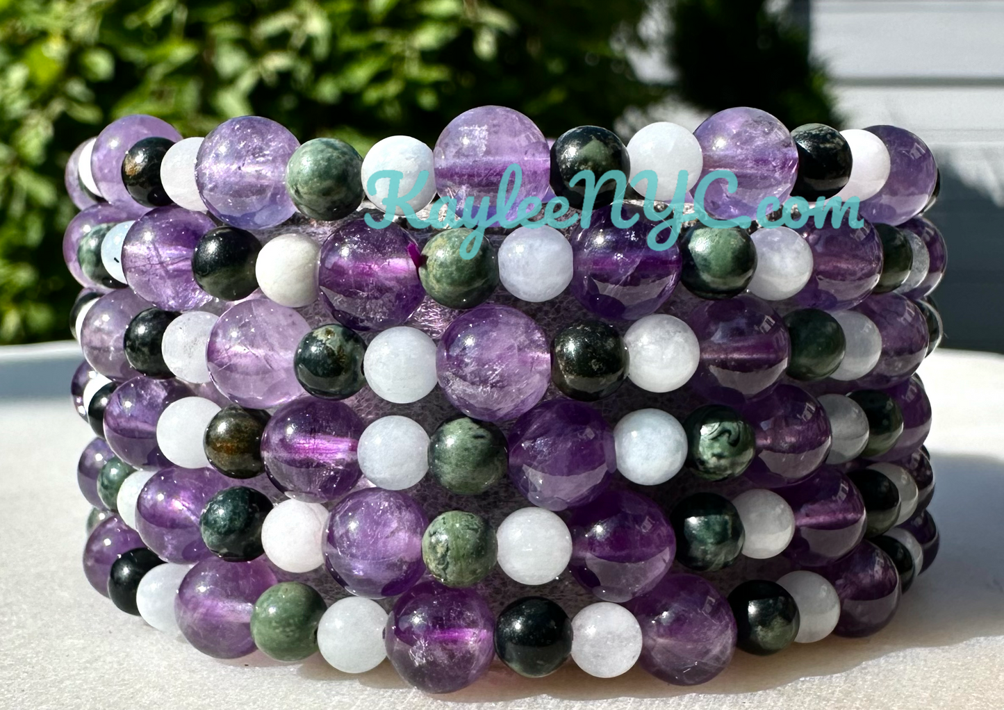 6 PCs Natural Crystal Pisces Zodiac Stretch Bracelet 7.5”