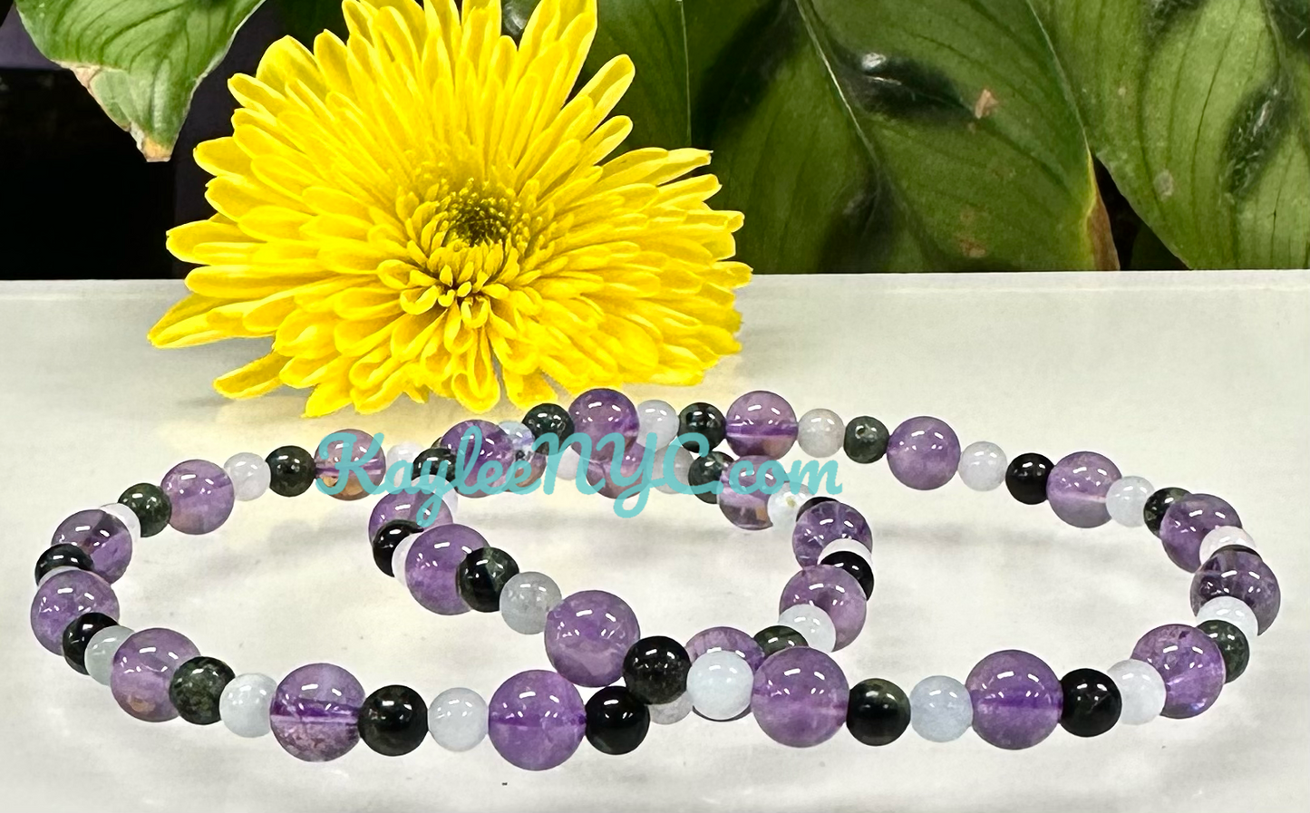 6 PCs Natural Crystal Pisces Zodiac Stretch Bracelet 7.5”