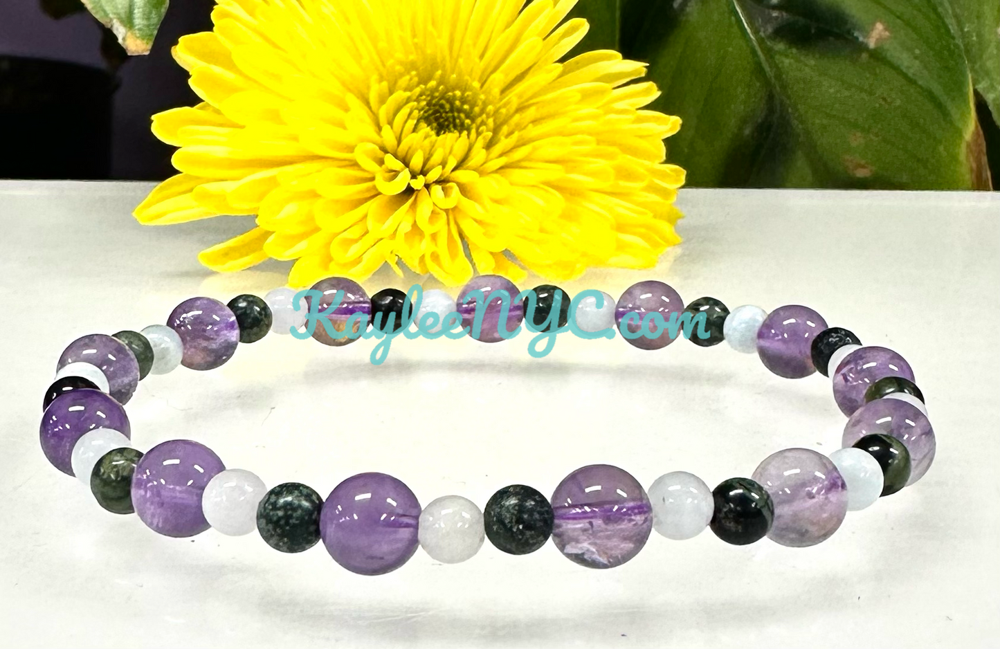 6 PCs Natural Crystal Pisces Zodiac Stretch Bracelet 7.5”