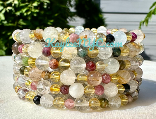 6 PCs Natural Crystal Scorpio Zodiac Stretch Bracelet 7.5”