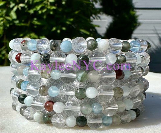 6 PCs Natural Crystal Aries Zodiac Stretch Bracelet 7.5”