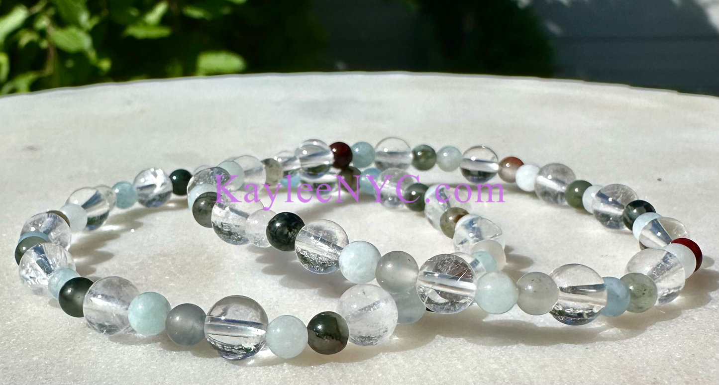 6 PCs Natural Crystal Aries Zodiac Stretch Bracelet 7.5”