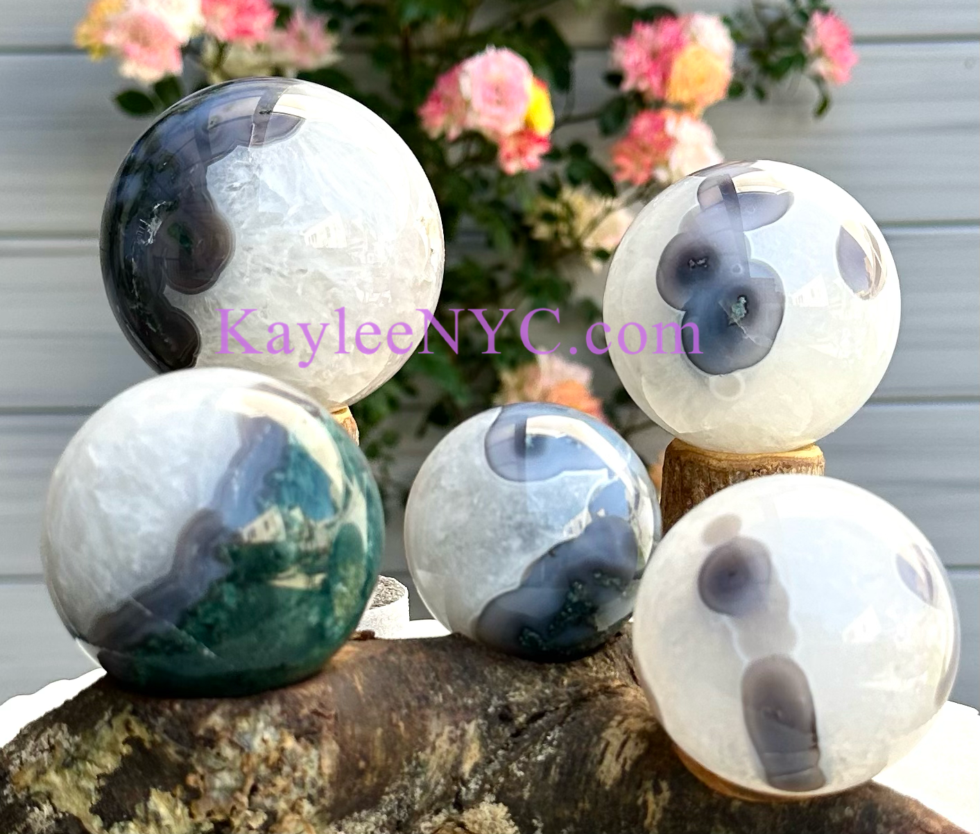 Wholesale Lot 5 PCs Natural Moss Agate Spheres Crystal Ball 3.9 to 4lbs