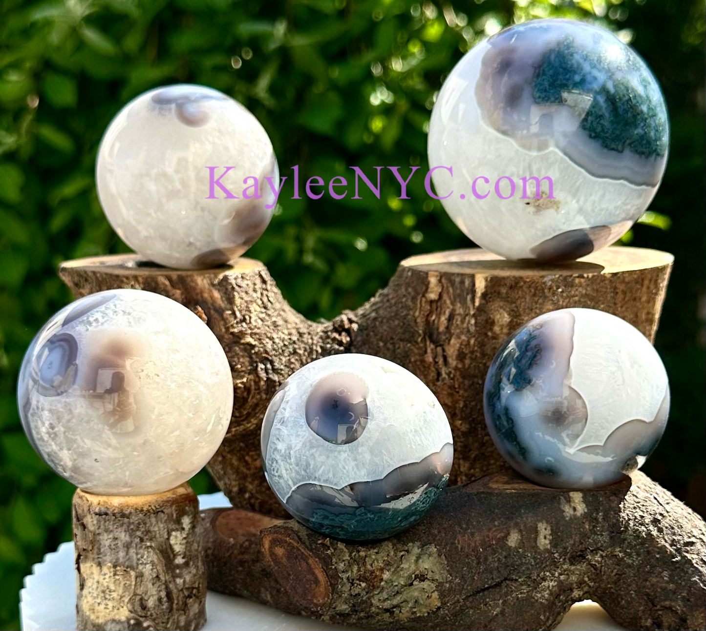 Wholesale Lot 5 PCs Natural Moss Agate Spheres Crystal Ball 3.9 to 4lbs