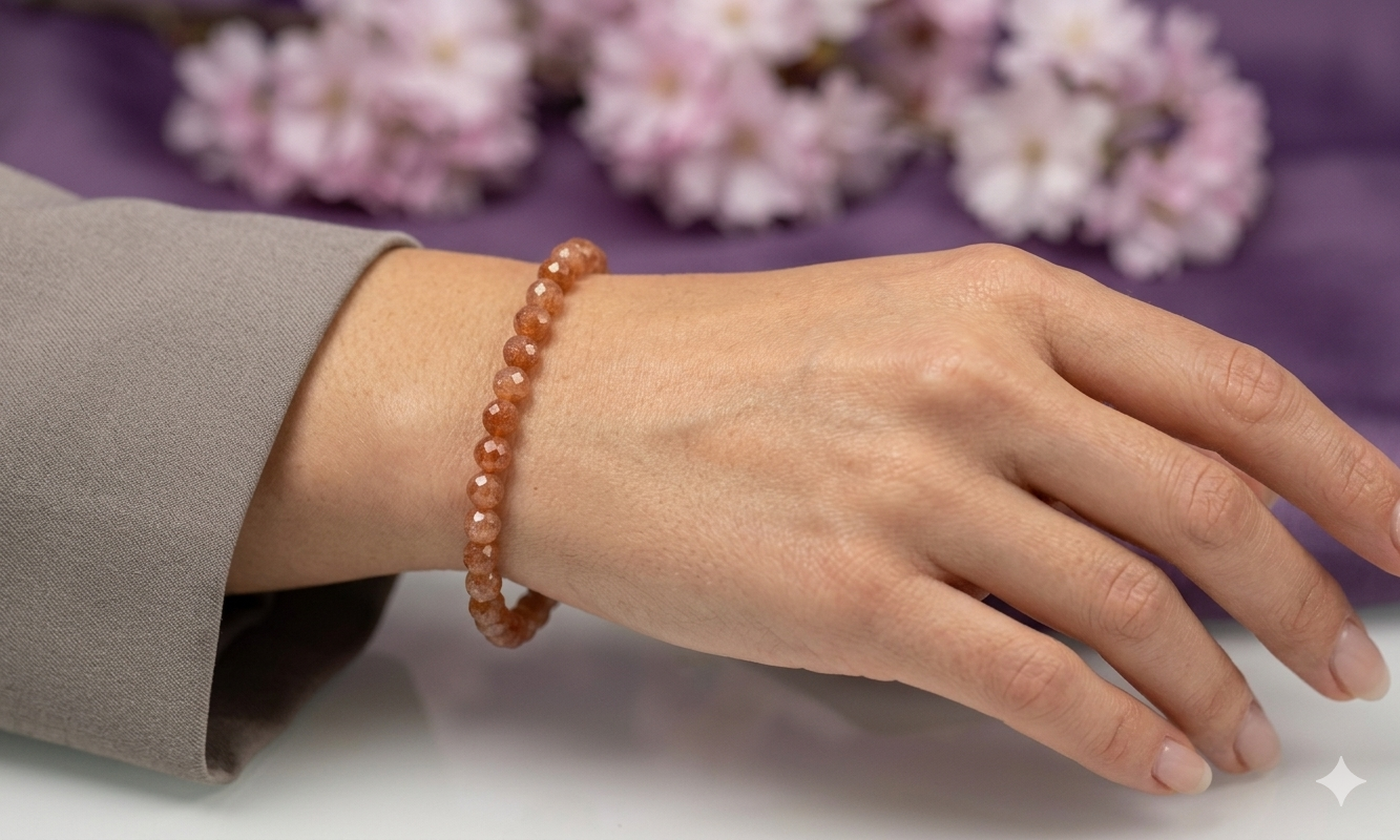 6 PCs 6mm Natural Sunstone Faceted Bracelet 7.5”
