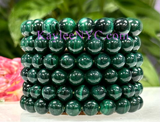 Wholesale 6 Pcs Natural Malachite 11mm 7.5” Crystal Healing Stretch Bracelet