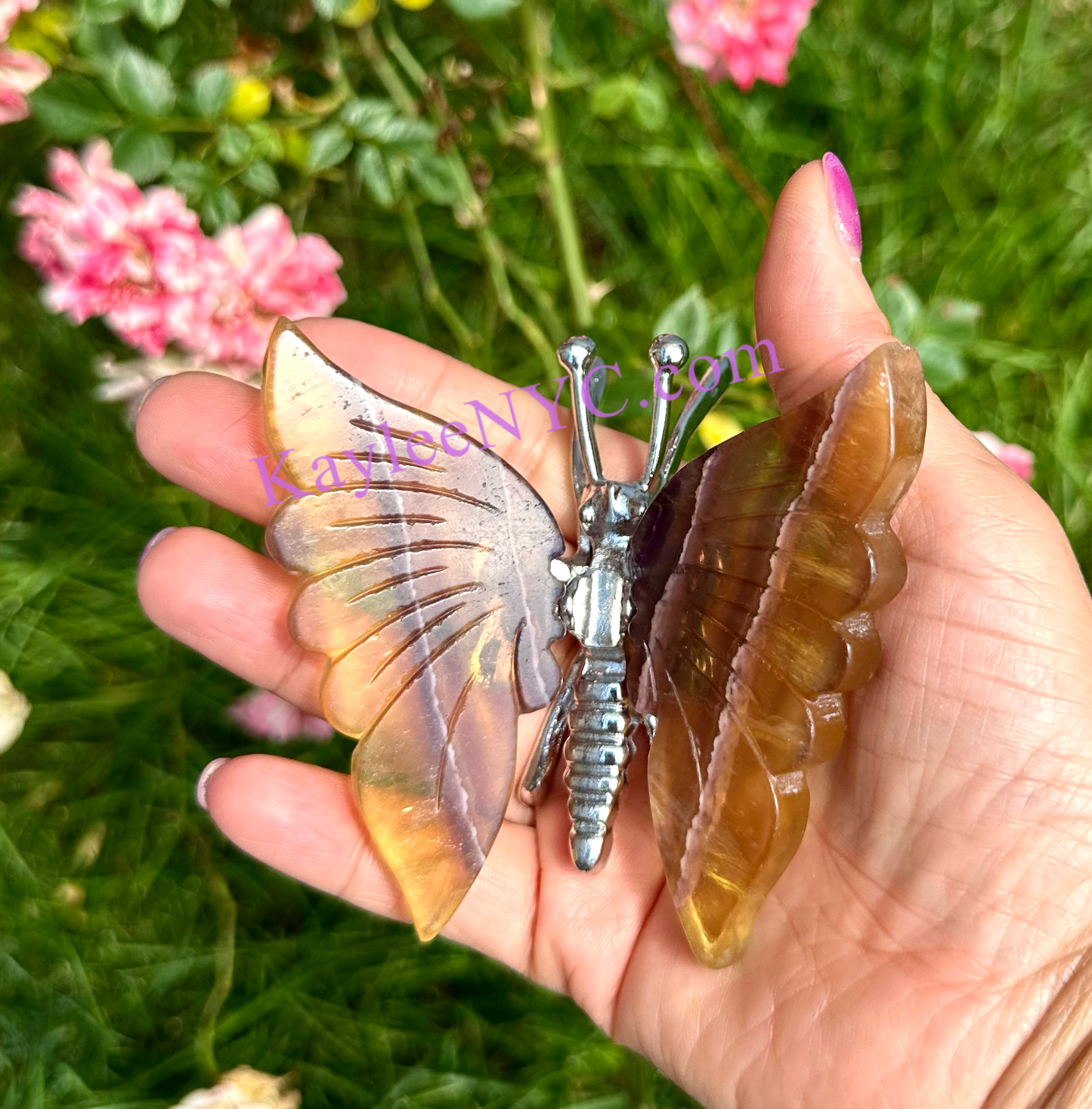 Wholesale Lot 5 PCs Natural Fluorite Crystal Butterfly w/stand Healing Energy