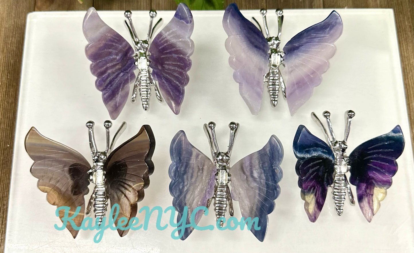 Wholesale Lot 5 PCs Natural Fluorite Crystal Butterfly w/stand Healing Energy