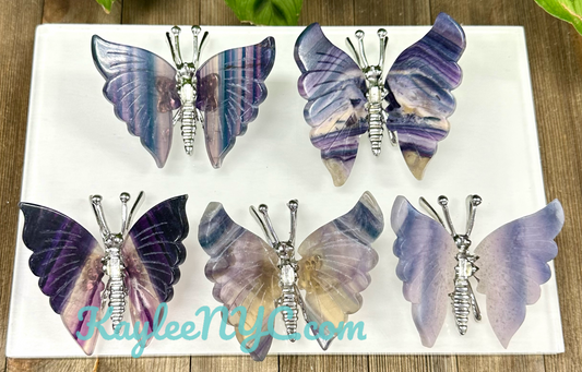 Wholesale Lot 5 PCs Natural Fluorite Crystal Butterfly w/stand Healing Energy