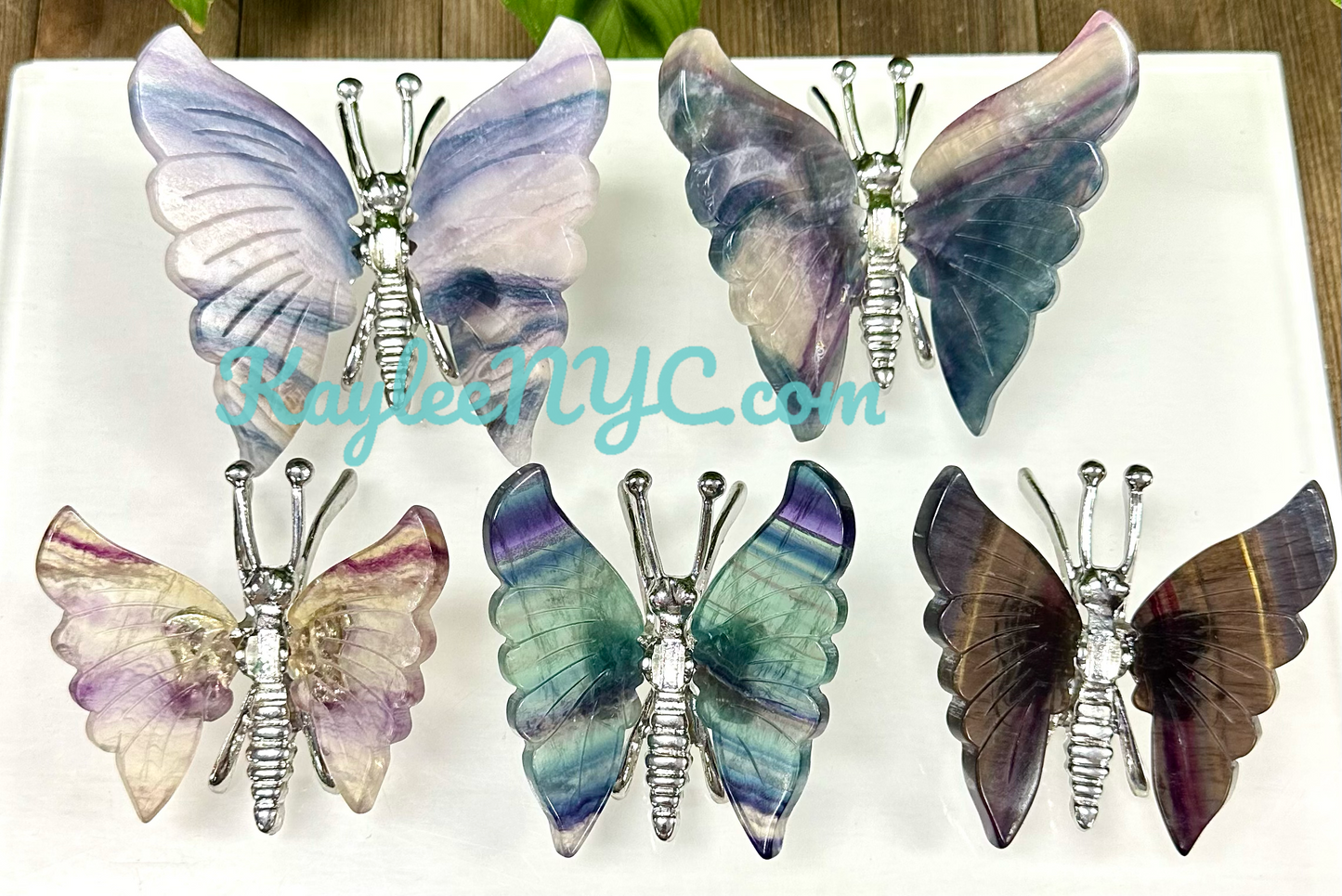 Wholesale Lot 5 PCs Natural Fluorite Crystal Butterfly w/stand Healing Energy