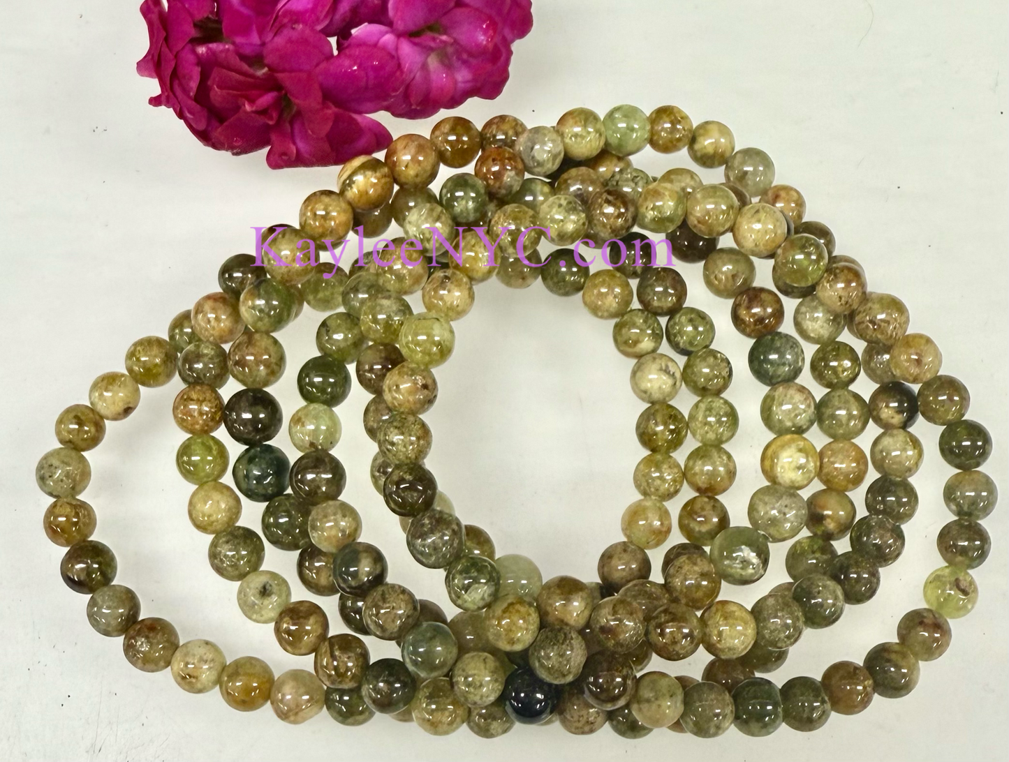 Wholesale 6 Pcs Natural Green Garnet 6mm 7.5” Stretch Bracelet Crystal Healing Energy