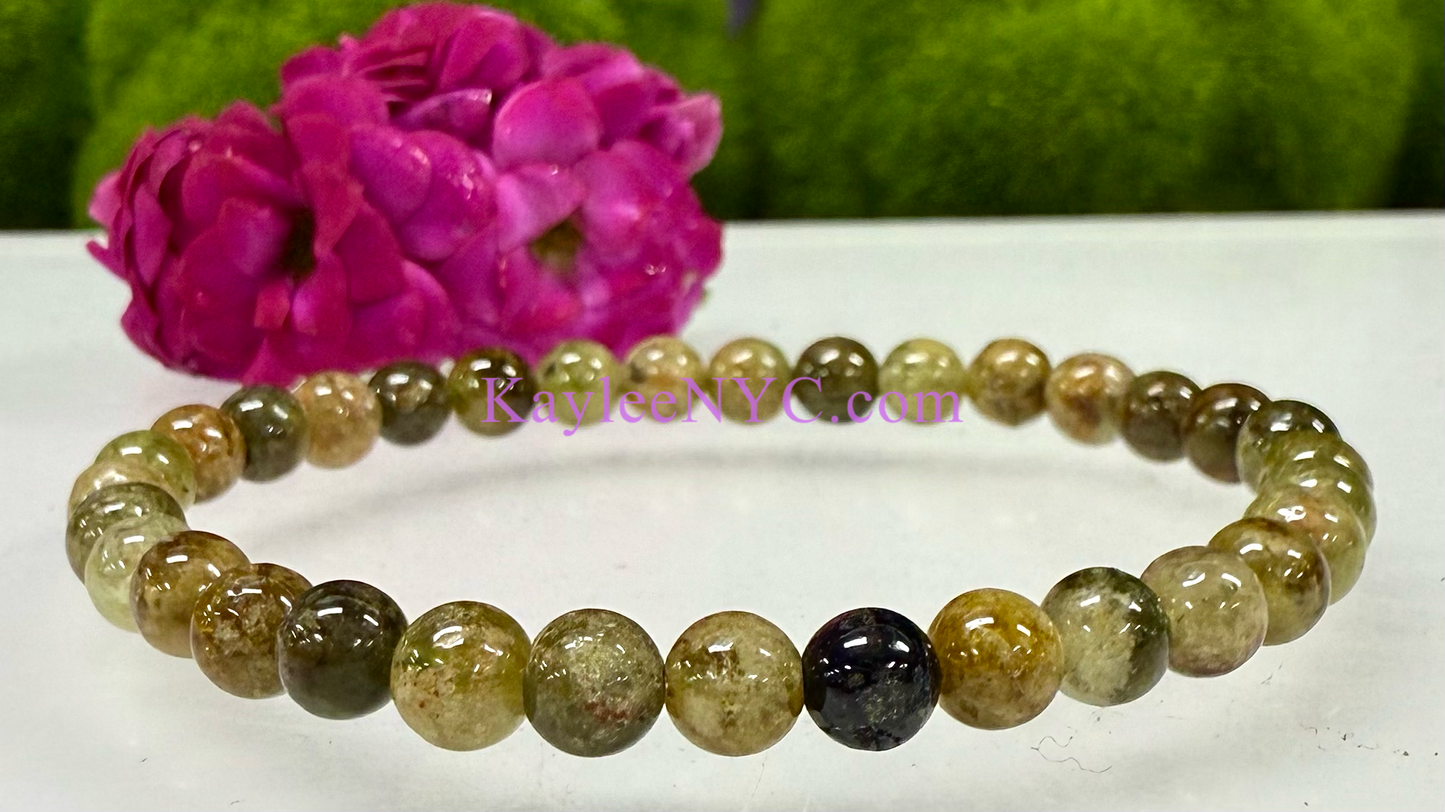 Wholesale 6 Pcs Natural Green Garnet 6mm 7.5” Stretch Bracelet Crystal Healing Energy