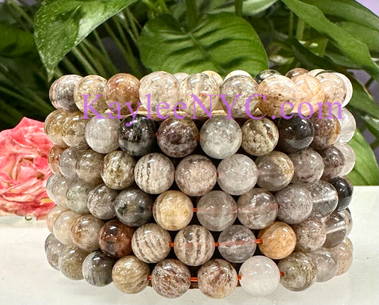 (Wholesale 6 Pcs Natural Thousand Layer Phantom Quartz 8mm 7.5” Crystal Healing Stretch Bracelet