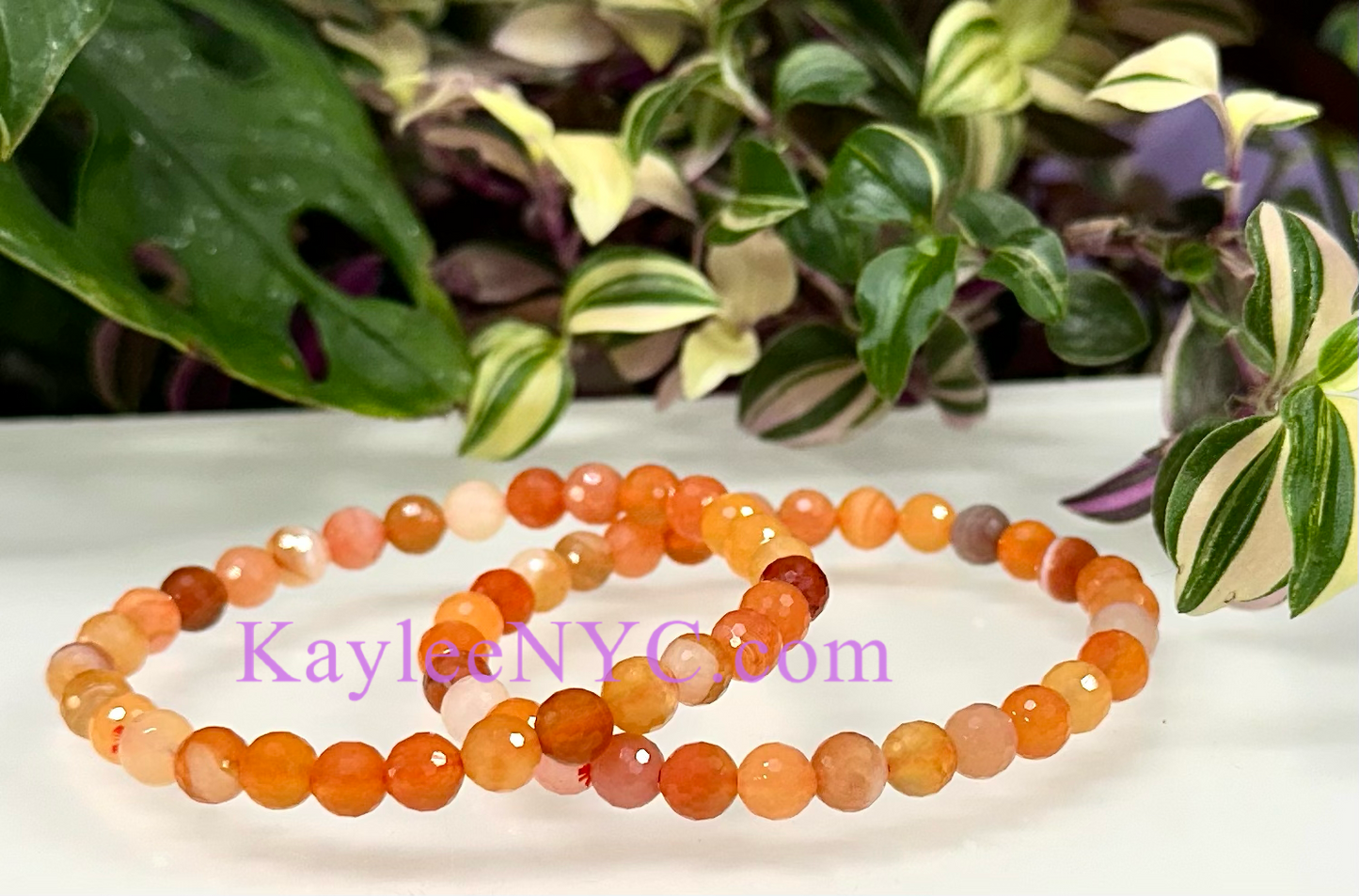 6 PCs 6mm Faceted Natural Red Botswana Agate Stretch Bracelet 7.5”