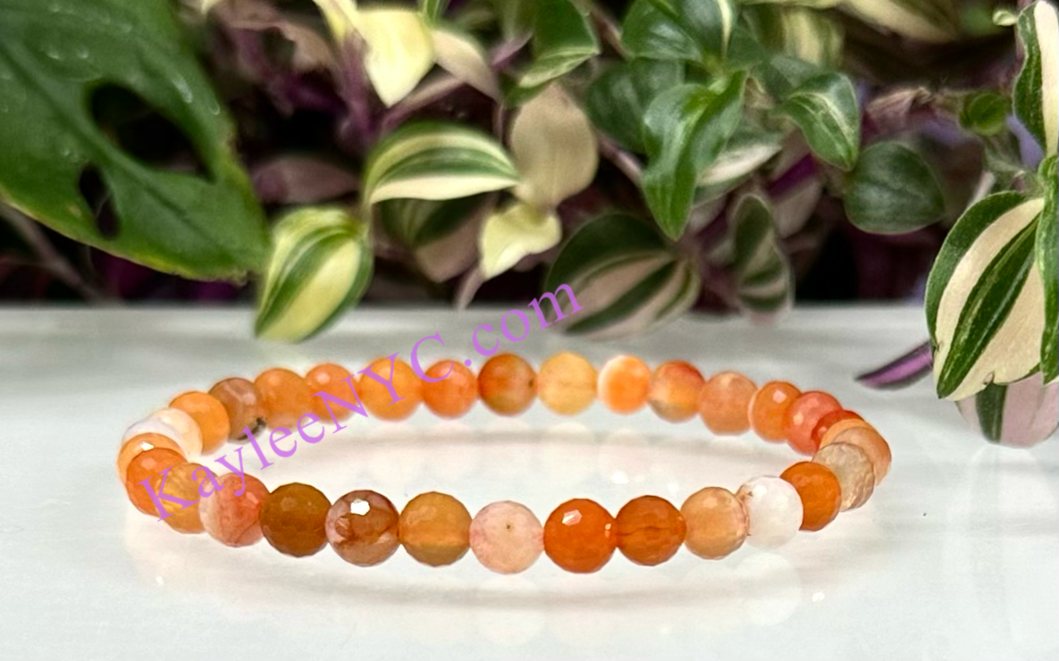 6 PCs 6mm Faceted Natural Red Botswana Agate Stretch Bracelet 7.5”