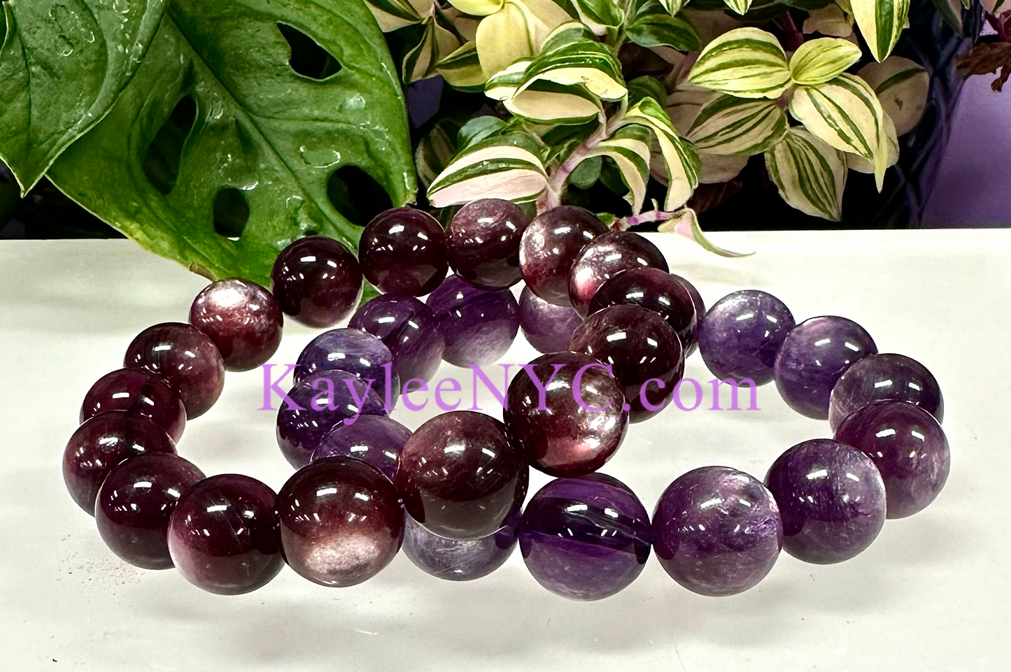 Wholesale 2 Pcs Natural Gem Lepidolite Mica 8” Crystal Healing Stretch Bracelet