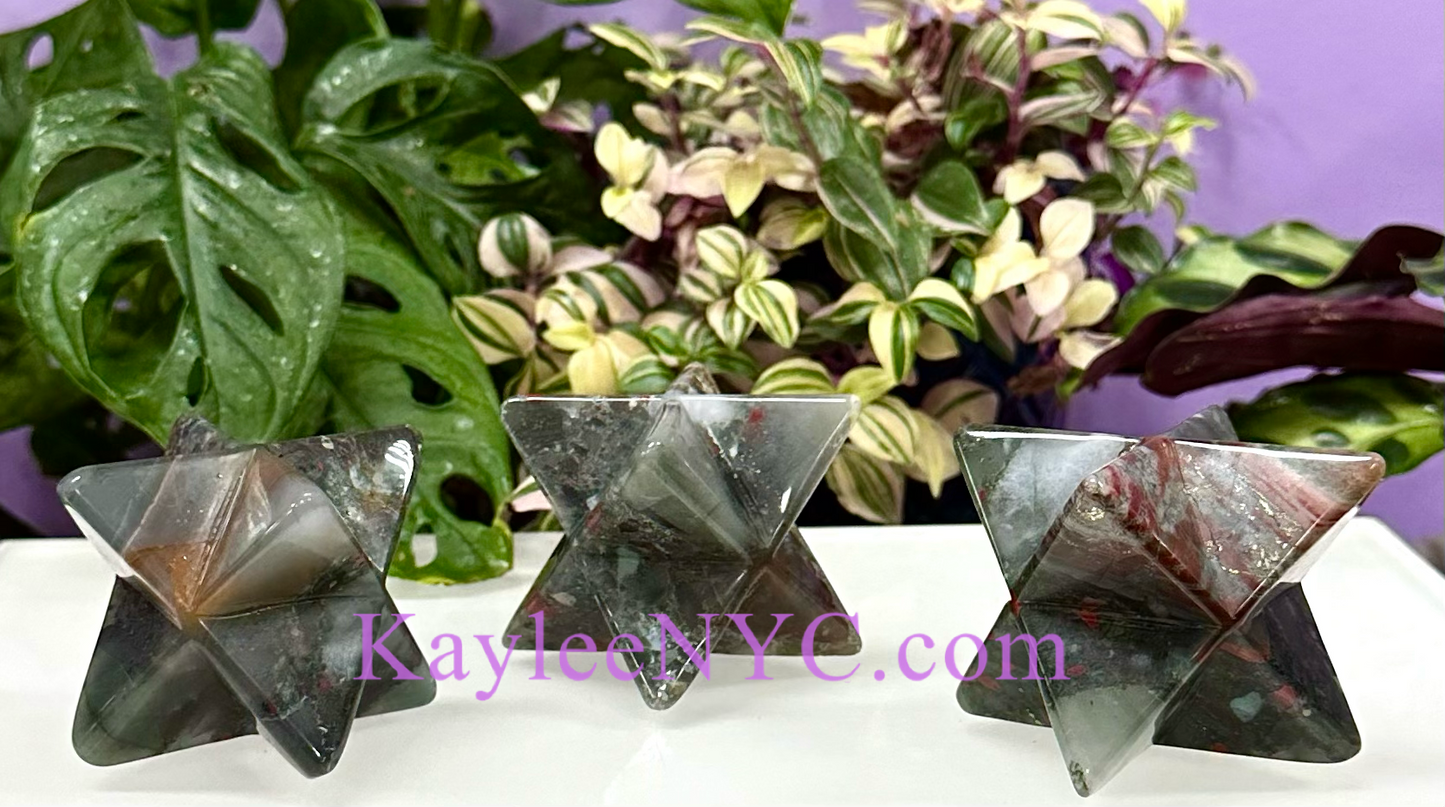 Wholesale Lot 3 Pcs Natural Bloodstone Merkaba